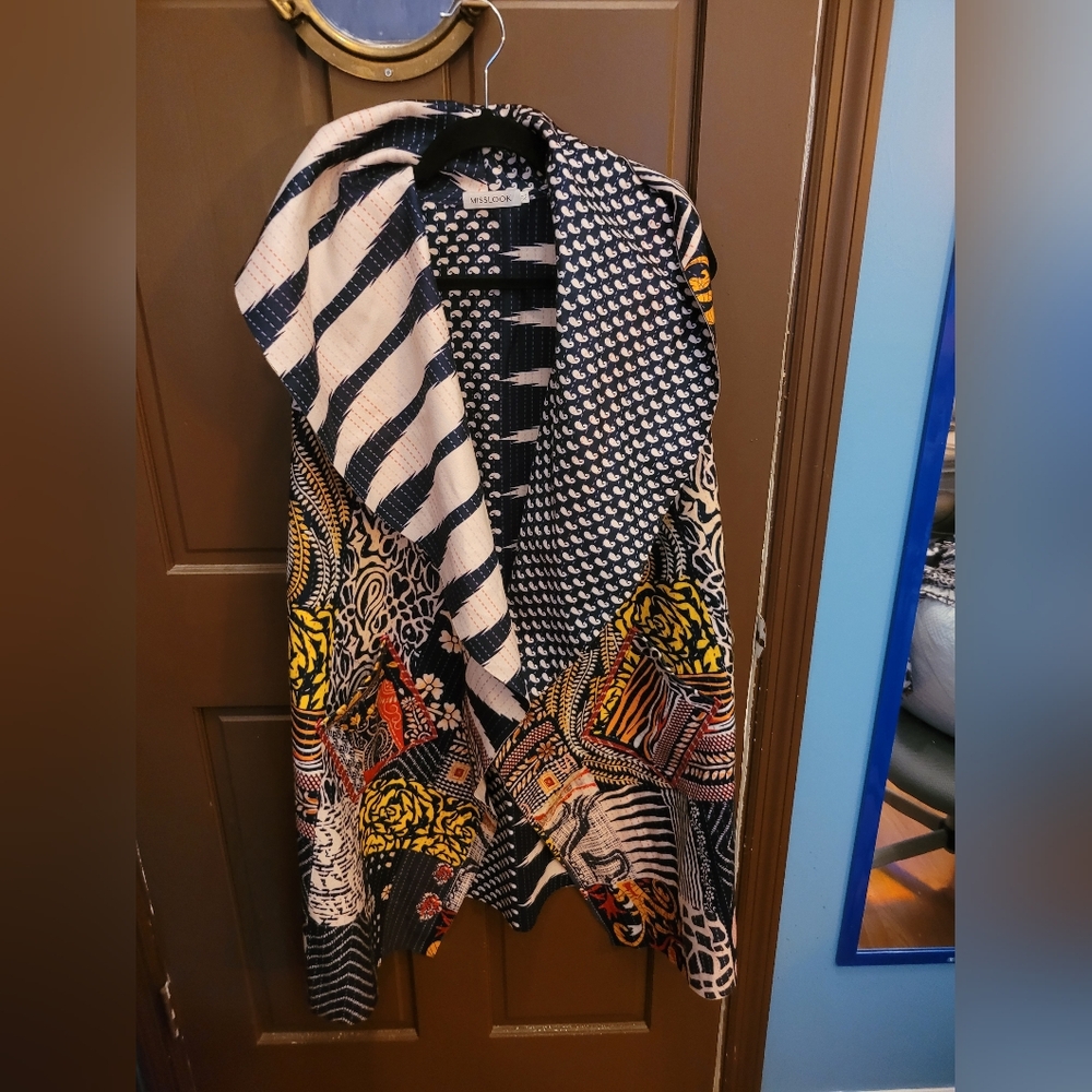 Women's Misslook Blue And White Flowy Cardigan Size XL